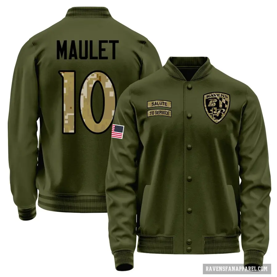 Youth ＃10 Arthur Maulet Baltimore Ravens Olive Salute to Service Sideline Performance Jacket