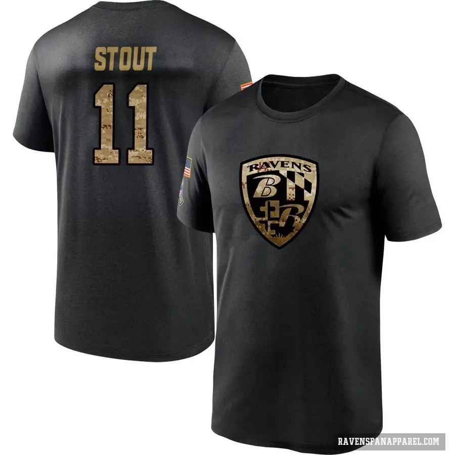 Youth ＃11 Jordan Stout Baltimore Ravens Black 2020 Salute To Service Performance T-Shirt