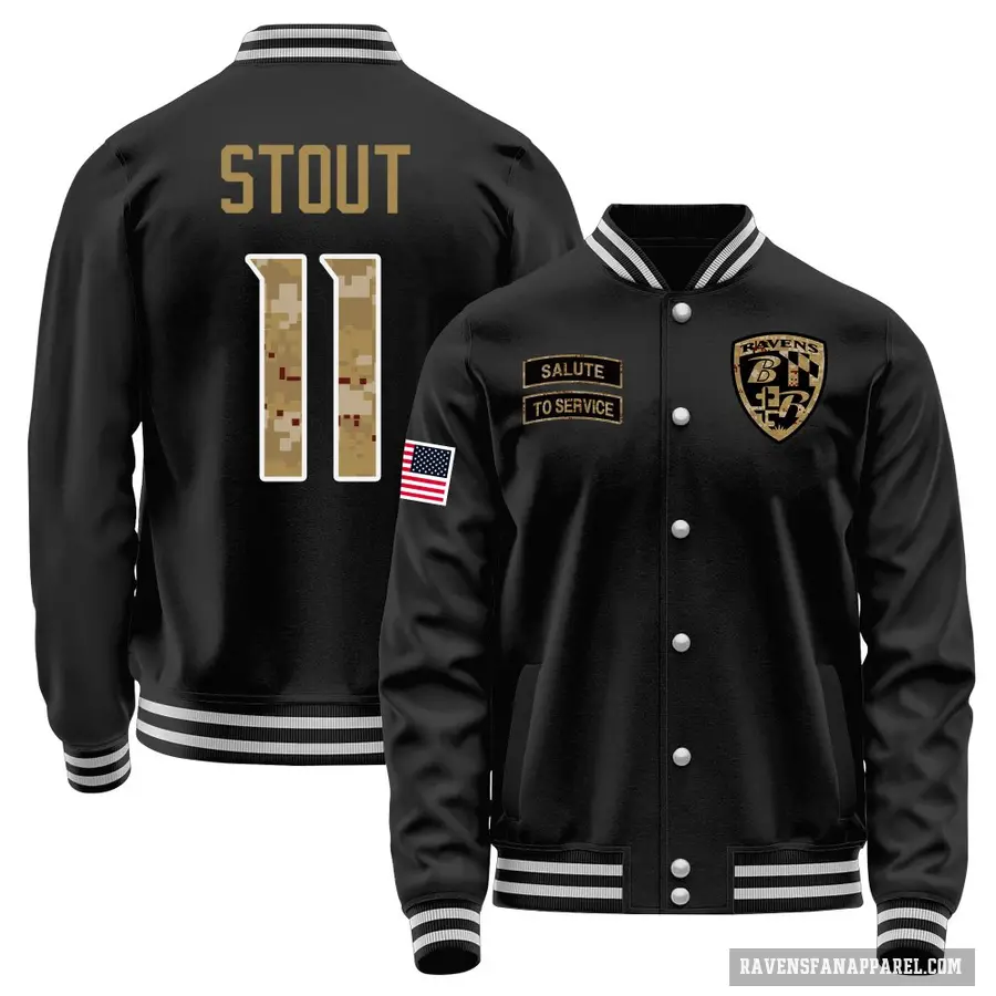 Youth ＃11 Jordan Stout Baltimore Ravens Black Salute to Service Sideline Performance Jacket