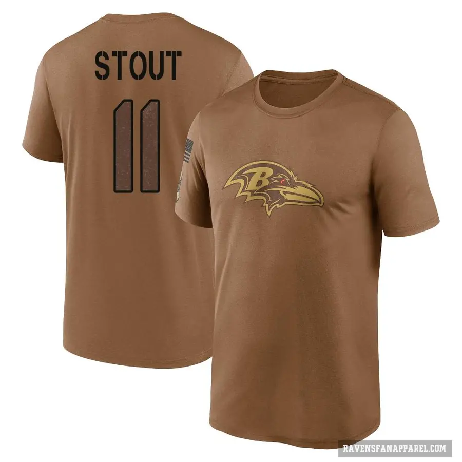 Youth ＃11 Jordan Stout Baltimore Ravens Brown 2023 Salute To Service Performance T-Shirt