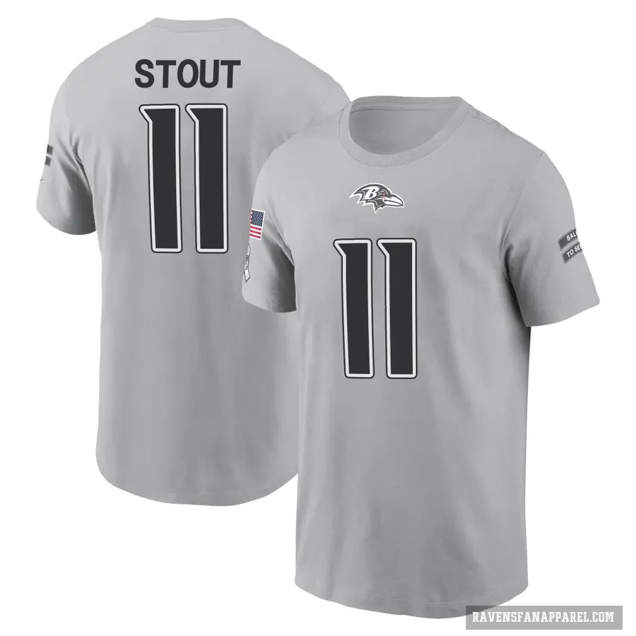 Youth ＃11 Jordan Stout Baltimore Ravens Gray 2024 Salute to Service T-Shirt