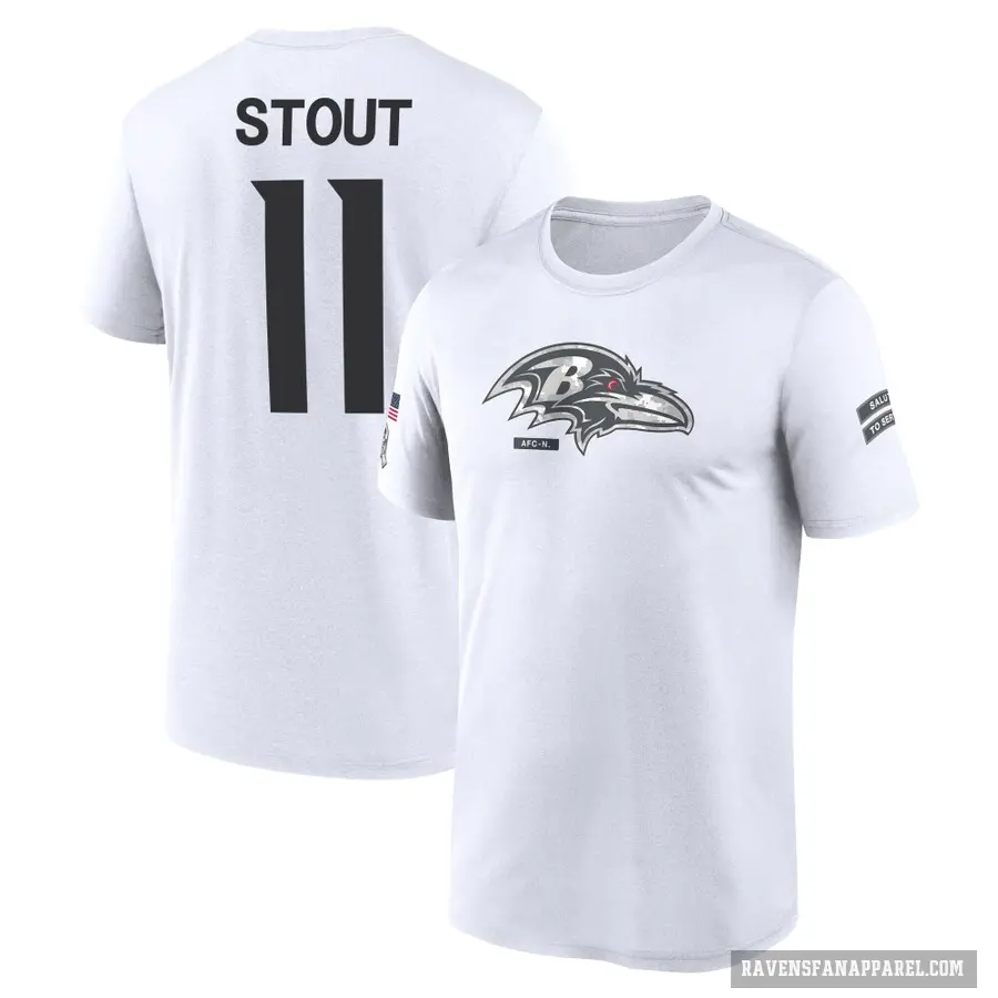 Youth ＃11 Jordan Stout Baltimore Ravens White 2024 Salute to Service Performance T-Shirt