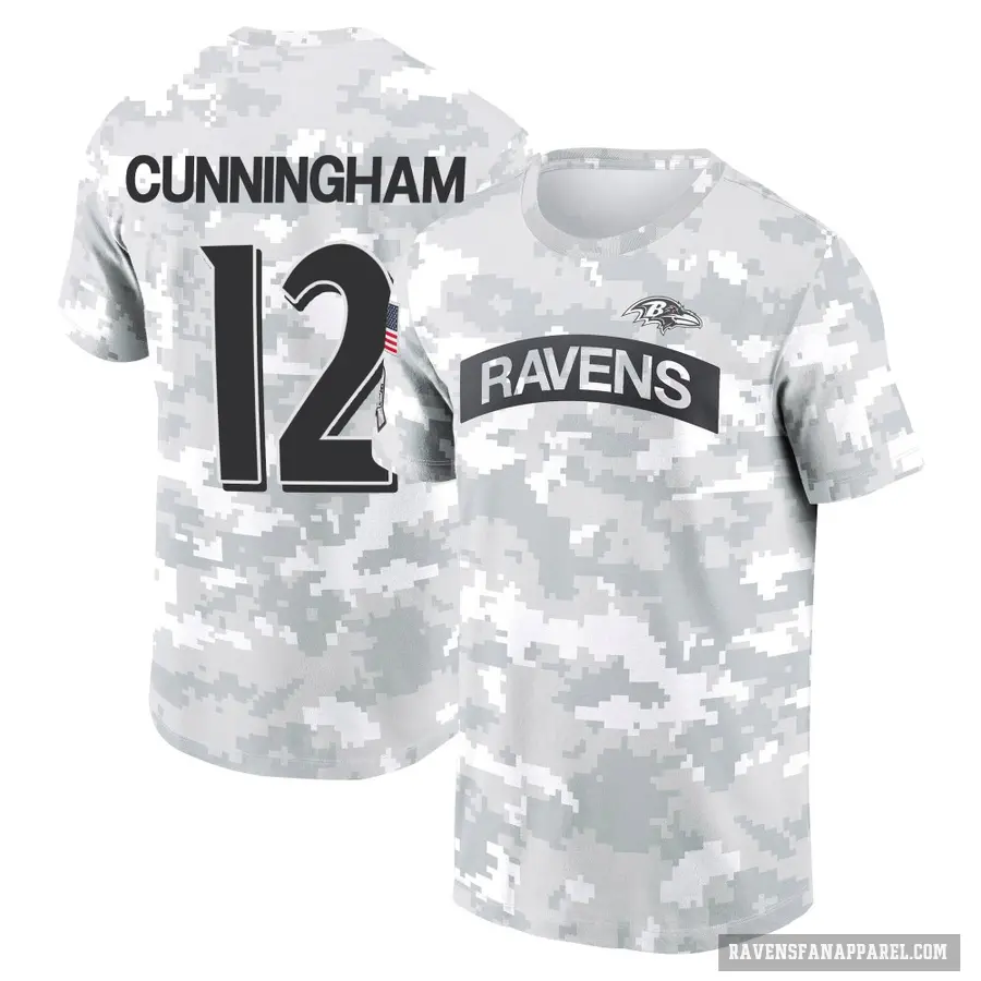 Youth ＃12 Malik Cunningham Baltimore Ravens Camo Arctic 2024 Salute to Service Performance T-Shirt