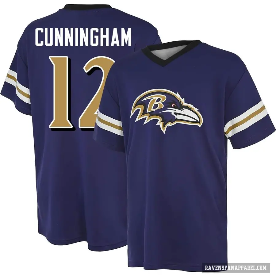 Youth ＃12 Malik Cunningham Baltimore Ravens Purple Game Day V-Neck T-Shirt