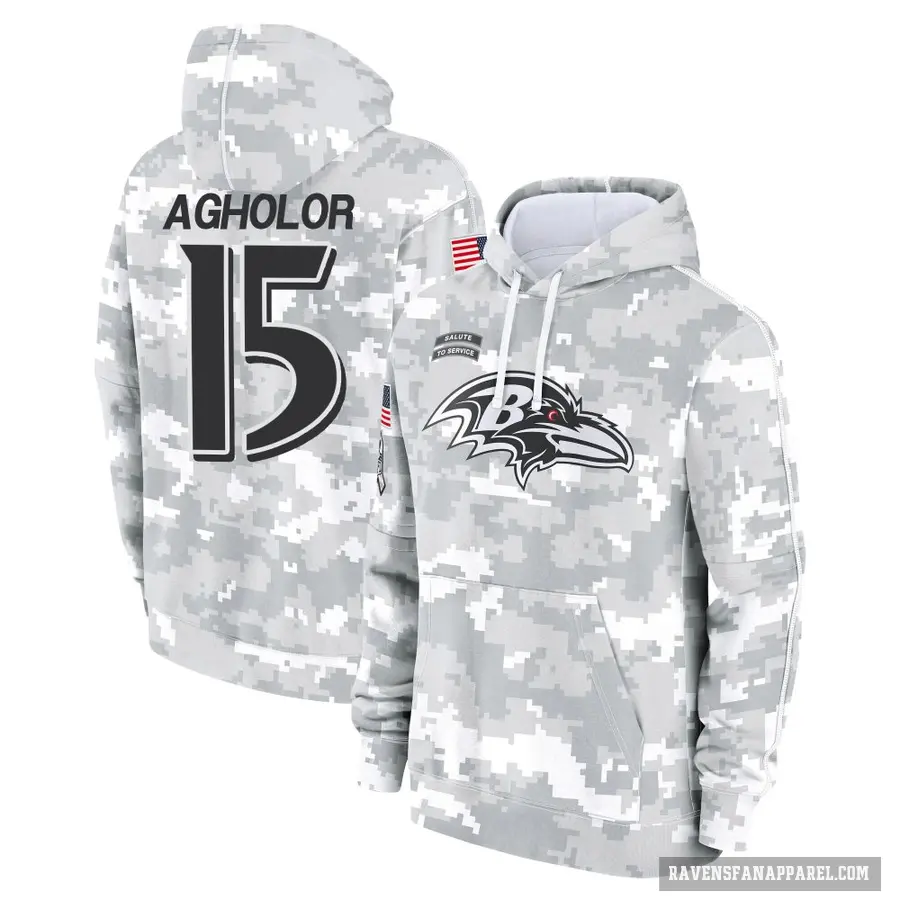 Youth ＃15 Nelson Agholor Baltimore Ravens Arctic Camo 2024 Salute to Service Club Fleece Pullover Hoodie