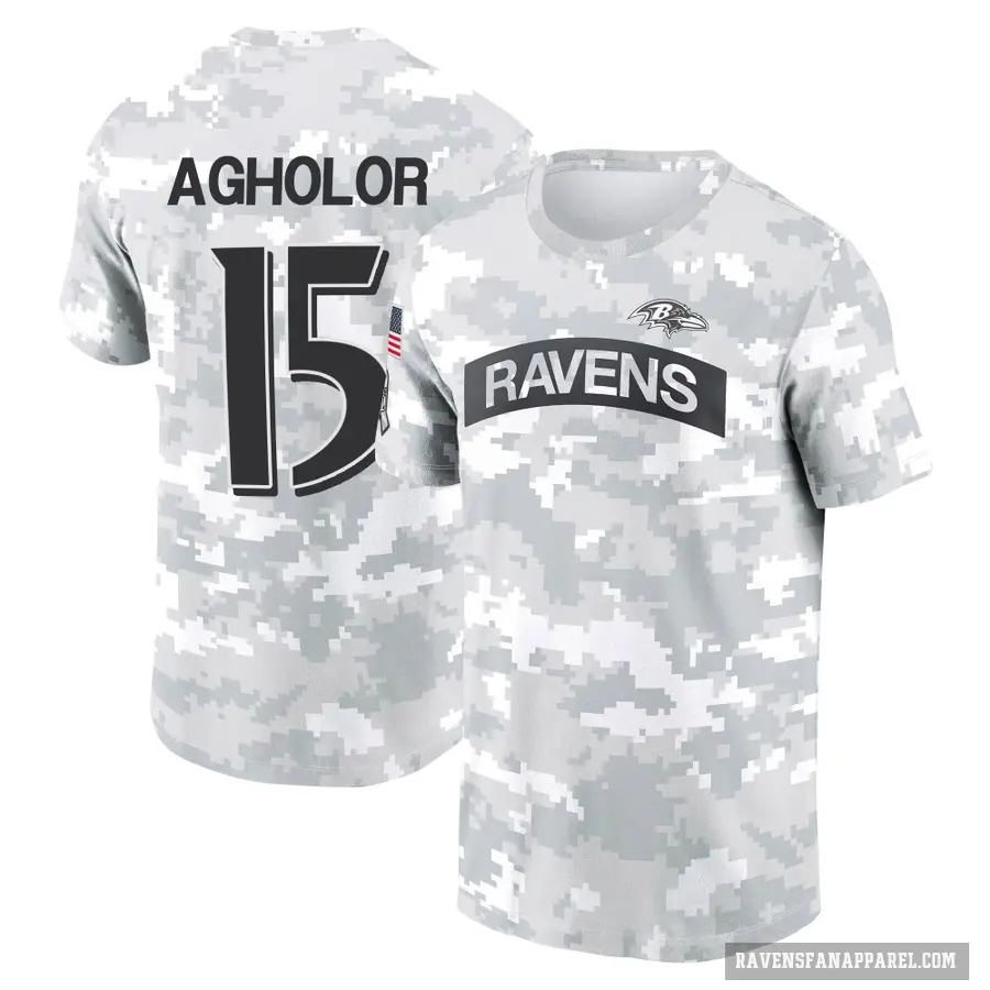 Youth ＃15 Nelson Agholor Baltimore Ravens Camo Arctic 2024 Salute to Service Performance T-Shirt