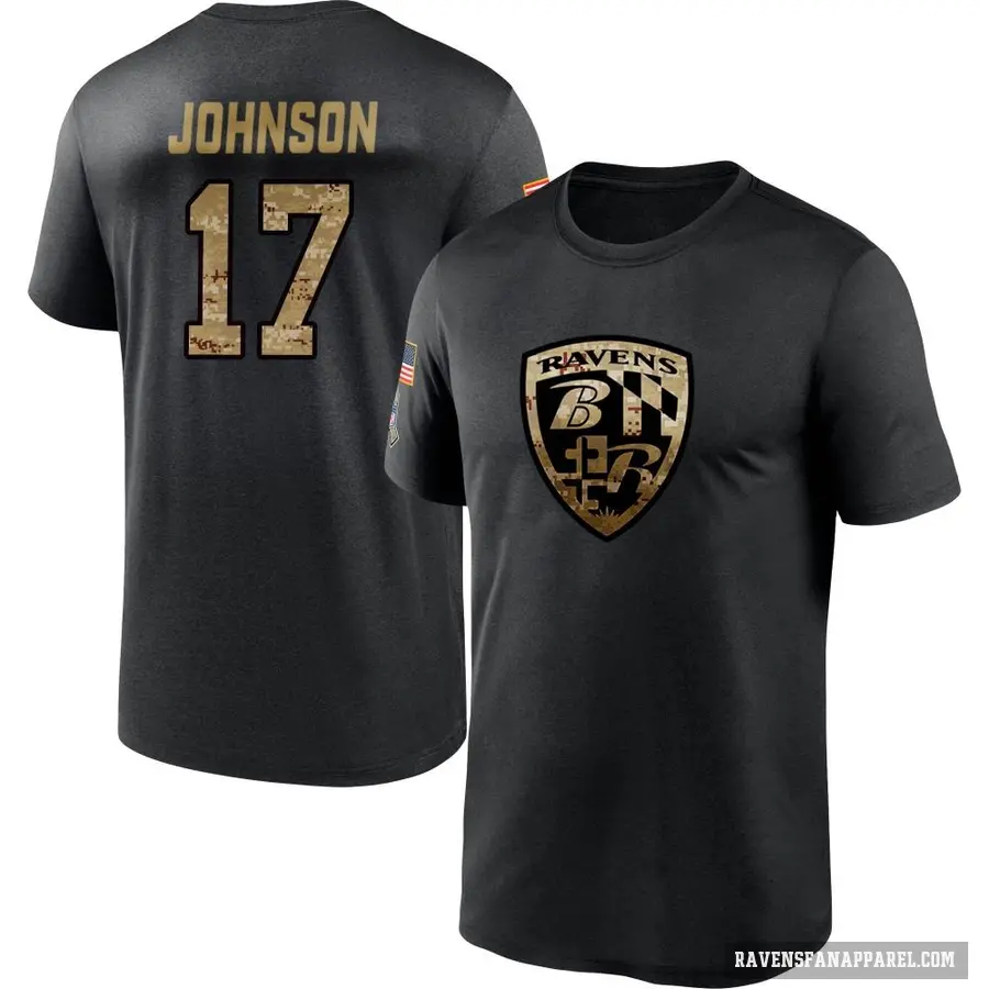 Youth ＃17 Josh Johnson Baltimore Ravens Black 2020 Salute To Service Performance T-Shirt