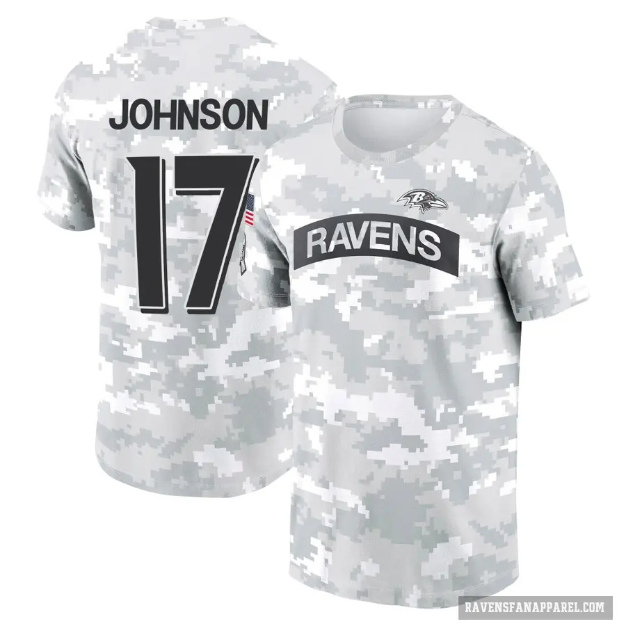 Youth ＃17 Josh Johnson Baltimore Ravens Camo Arctic 2024 Salute to Service Performance T-Shirt