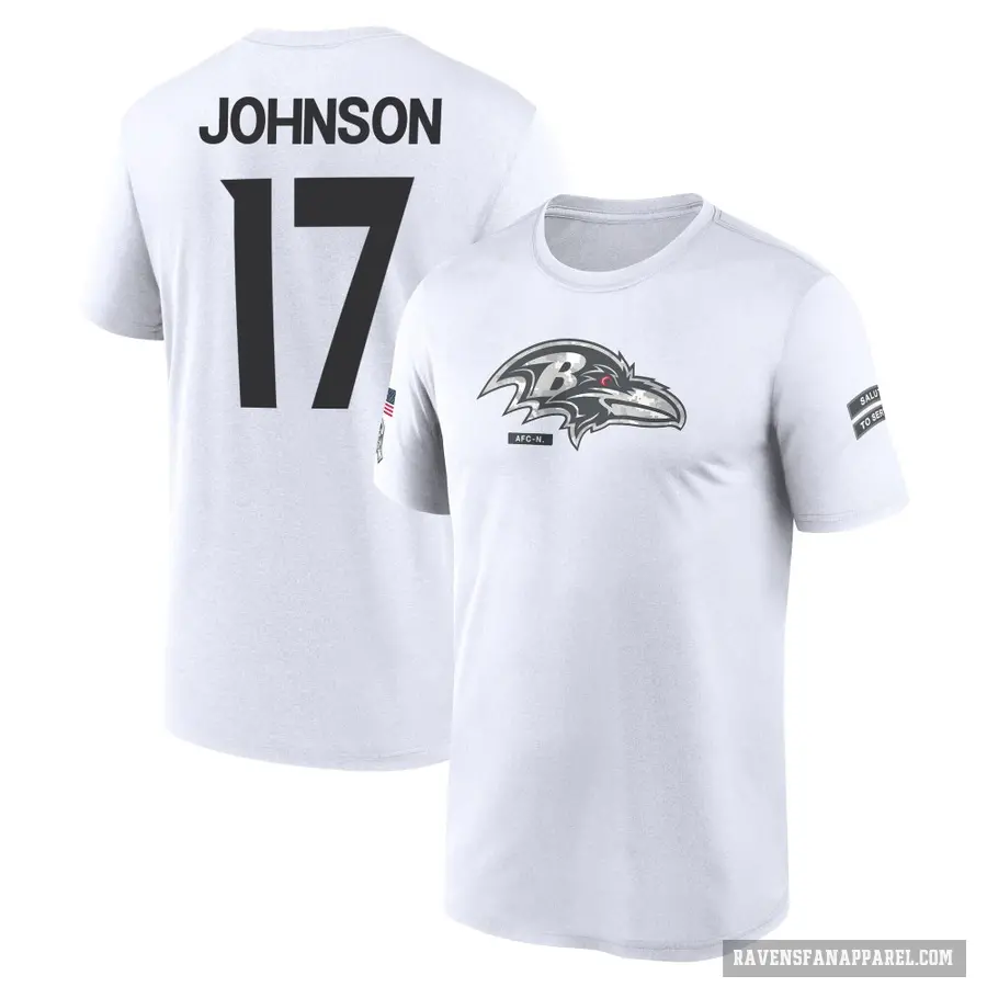 Youth ＃17 Josh Johnson Baltimore Ravens White 2024 Salute to Service Performance T-Shirt