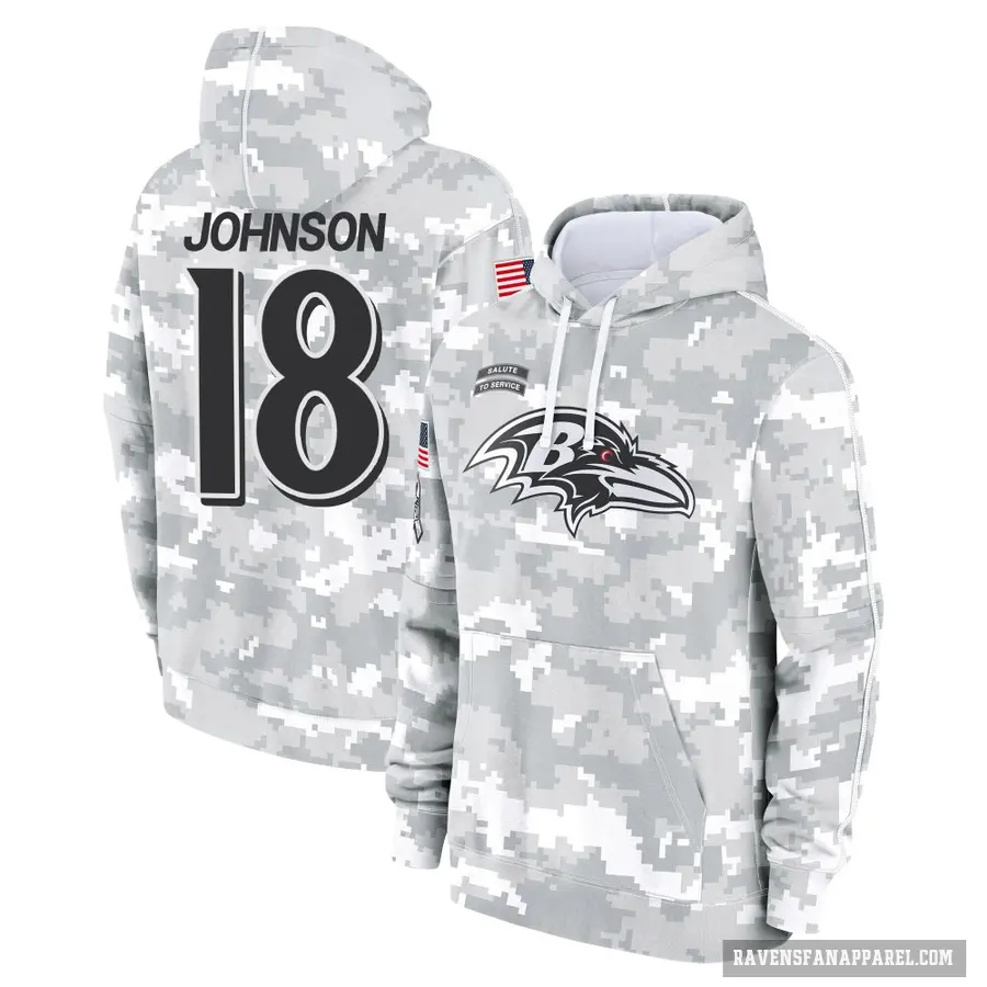 Youth ＃18 Diontae Johnson Baltimore Ravens Arctic Camo 2024 Salute to Service Club Fleece Pullover Hoodie