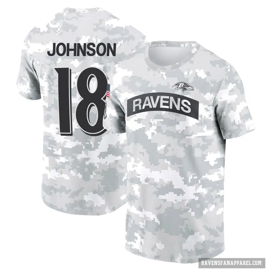 Youth ＃18 Diontae Johnson Baltimore Ravens Camo Arctic 2024 Salute to Service Performance T-Shirt