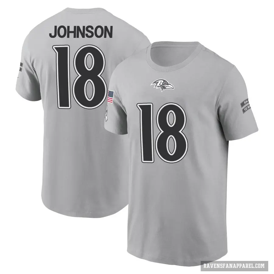 Youth ＃18 Diontae Johnson Baltimore Ravens Gray 2024 Salute to Service T-Shirt