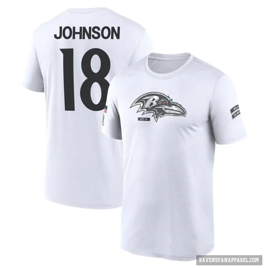 Youth ＃18 Diontae Johnson Baltimore Ravens White 2024 Salute to Service Performance T-Shirt