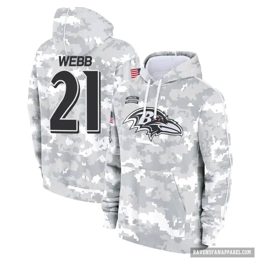 Youth ＃21 Lardarius Webb Baltimore Ravens Arctic Camo 2024 Salute to Service Club Fleece Pullover Hoodie