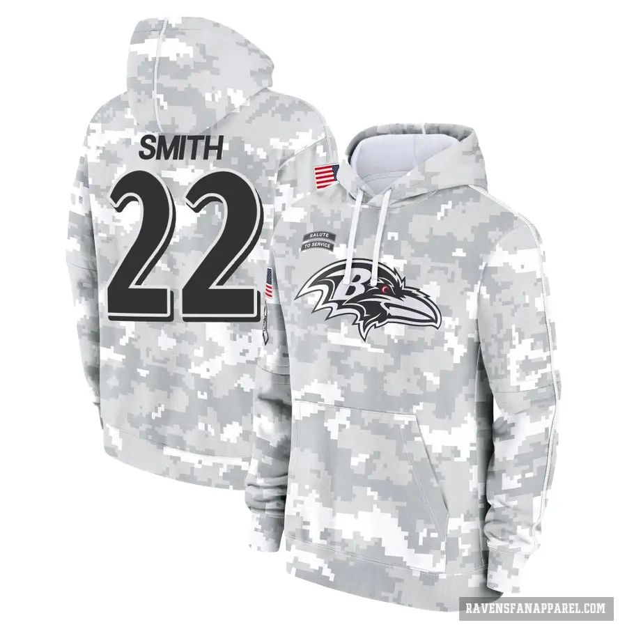 Youth ＃22 Jimmy Smith Baltimore Ravens Arctic Camo 2024 Salute to Service Club Fleece Pullover Hoodie