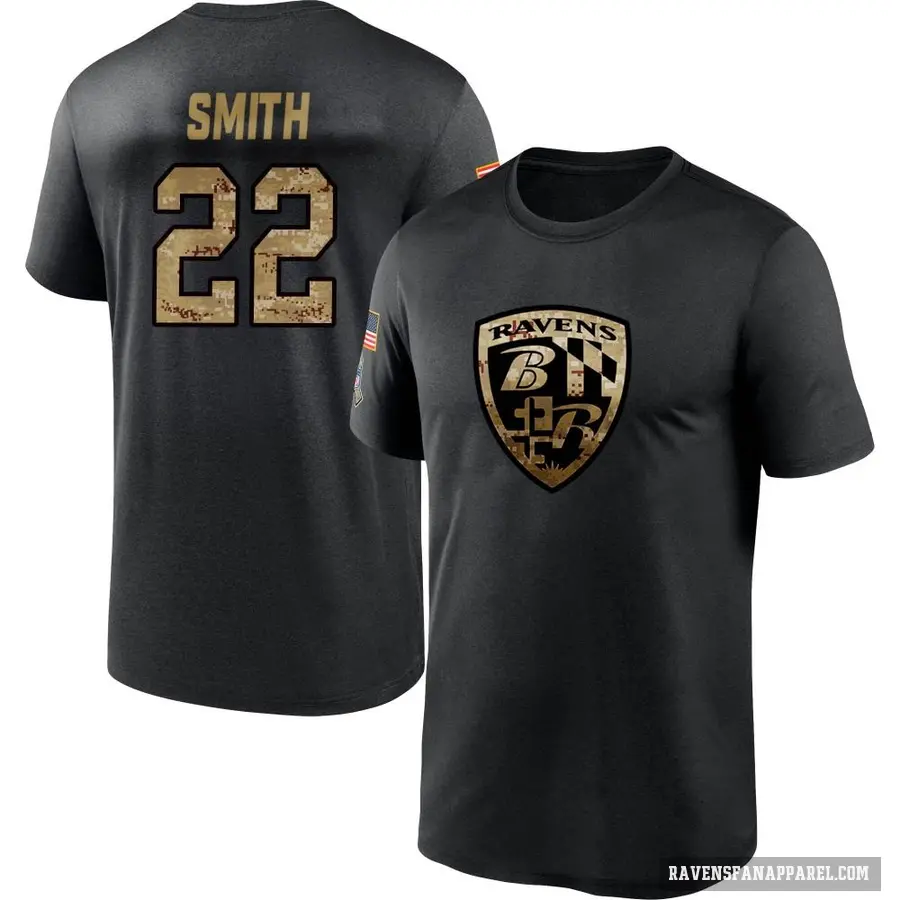 Youth ＃22 Jimmy Smith Baltimore Ravens Black 2020 Salute To Service Performance T-Shirt