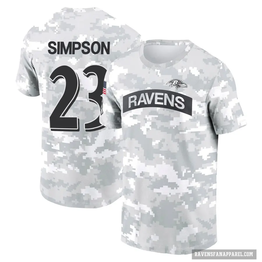 Youth ＃23 Trenton Simpson Baltimore Ravens Camo Arctic 2024 Salute to Service Performance T-Shirt