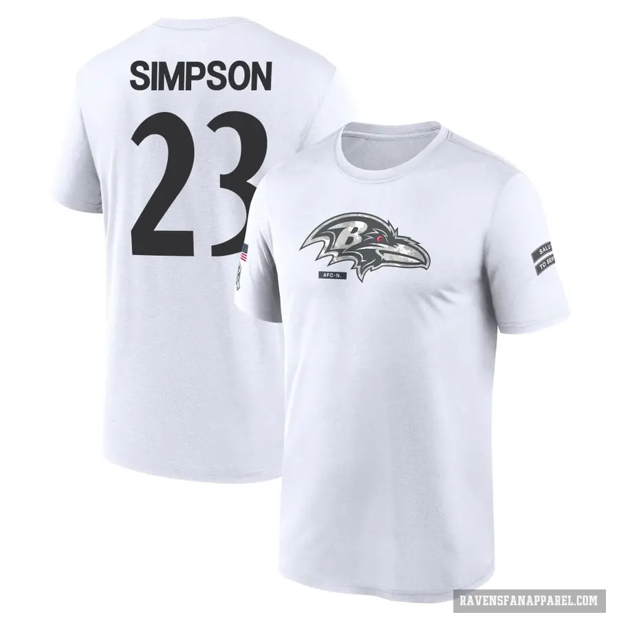 Youth ＃23 Trenton Simpson Baltimore Ravens White 2024 Salute to Service Performance T-Shirt