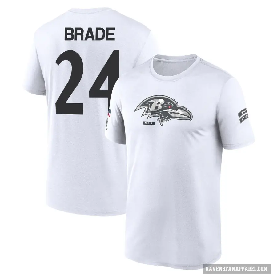 Youth ＃24 Beau Brade Baltimore Ravens White 2024 Salute to Service Performance T-Shirt