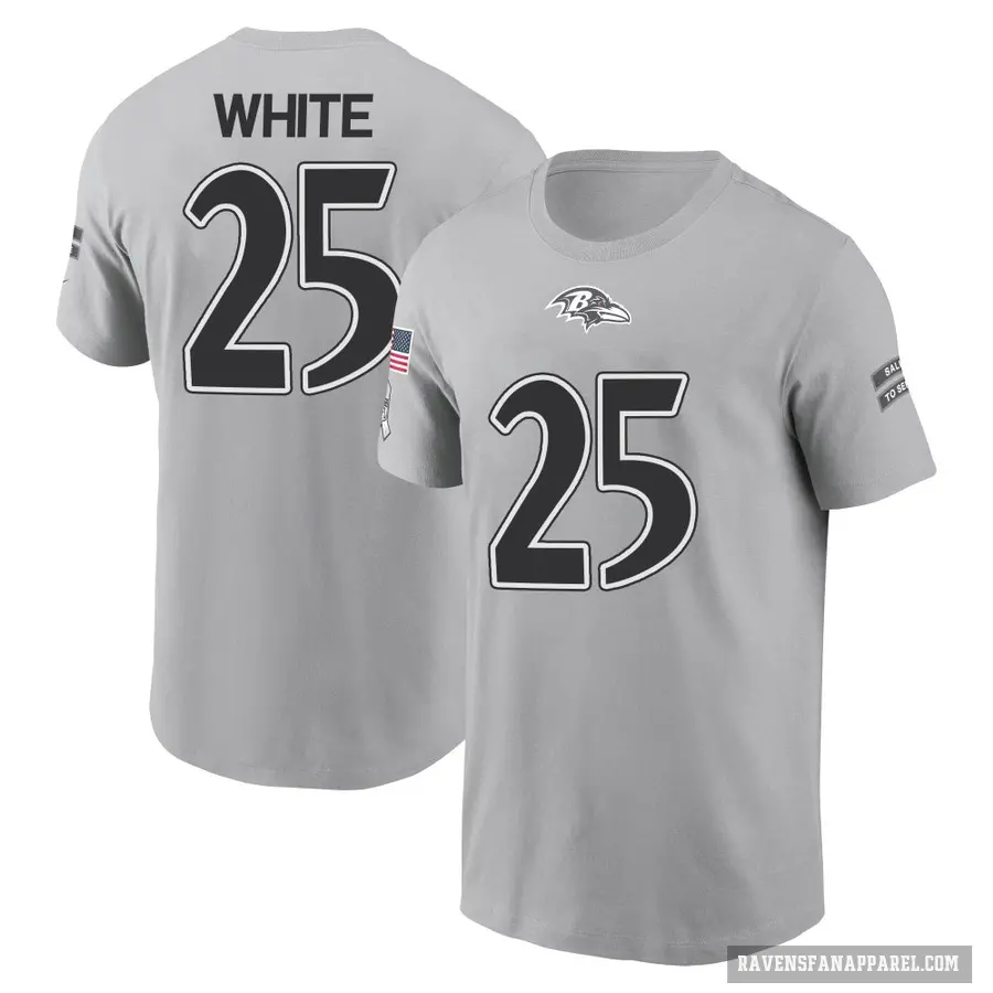 Youth ＃25 Tre'Davious White Baltimore Ravens White Gray 2024 Salute to Service T-Shirt