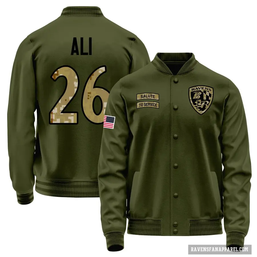 Youth ＃26 Rasheen Ali Baltimore Ravens Olive Salute to Service Sideline Performance Jacket