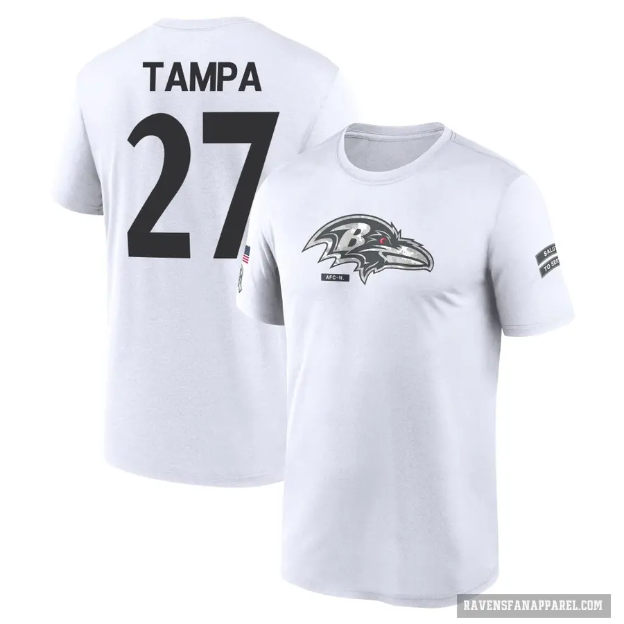 Youth ＃27 T.J. Tampa Baltimore Ravens White 2024 Salute to Service Performance T-Shirt