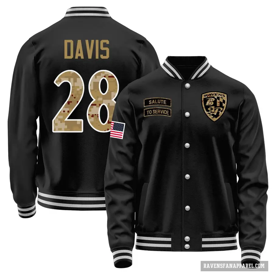 Youth ＃28 Mike Davis Baltimore Ravens Black Salute to Service Sideline Performance Jacket