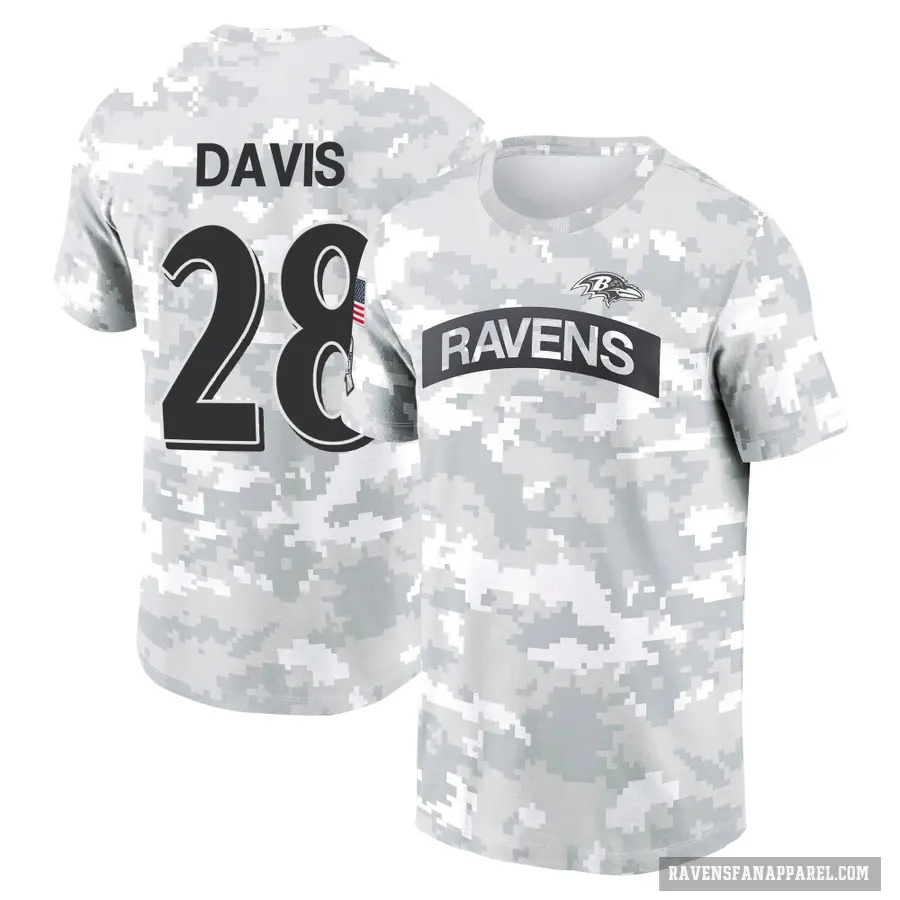 Youth ＃28 Mike Davis Baltimore Ravens Camo Arctic 2024 Salute to Service Performance T-Shirt