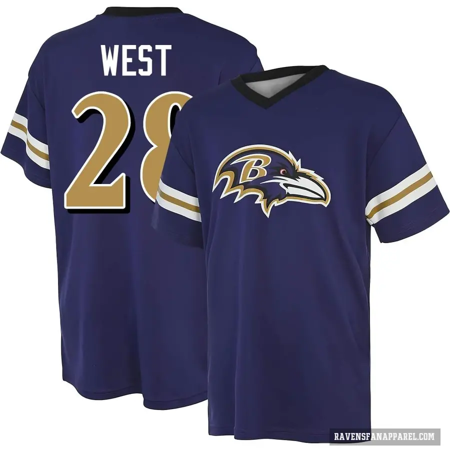 Youth ＃28 Terrance West Baltimore Ravens Purple Game Day V-Neck T-Shirt