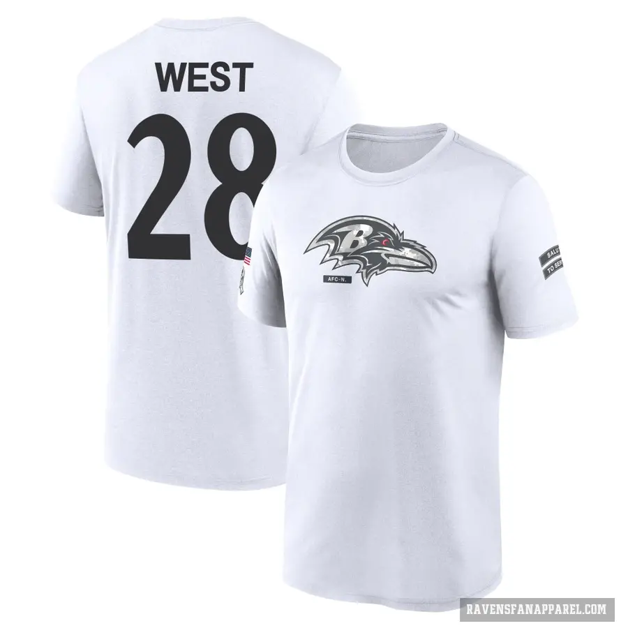 Youth ＃28 Terrance West Baltimore Ravens White 2024 Salute to Service Performance T-Shirt