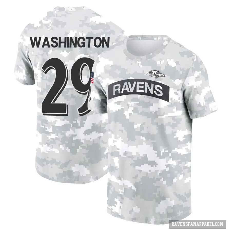 Youth ＃29 Ar'Darius Washington Baltimore Ravens Camo Arctic 2024 Salute to Service Performance T-Shirt