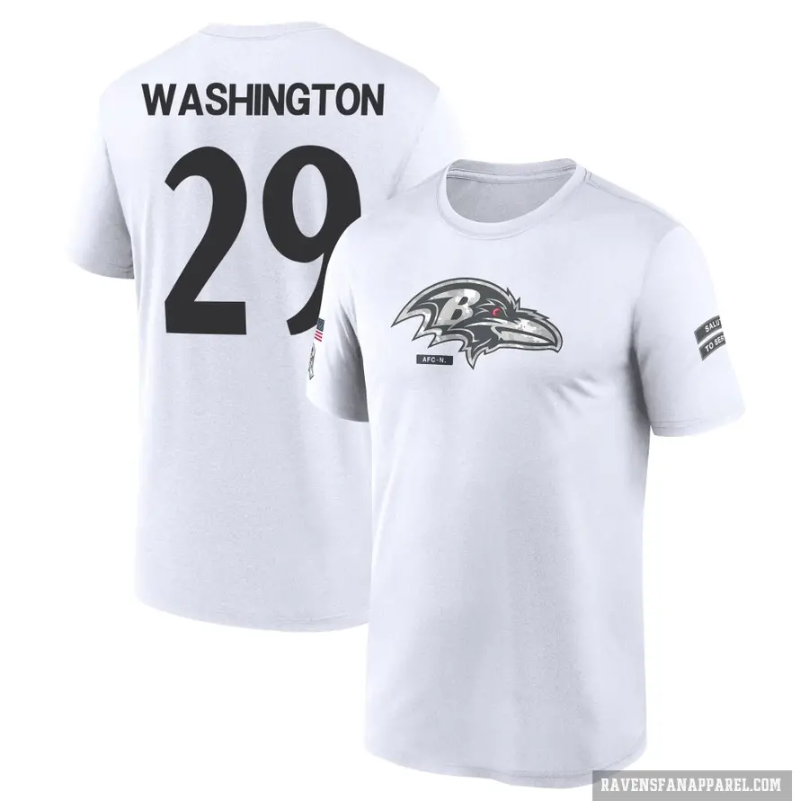 Youth ＃29 Ar'Darius Washington Baltimore Ravens White 2024 Salute to Service Performance T-Shirt