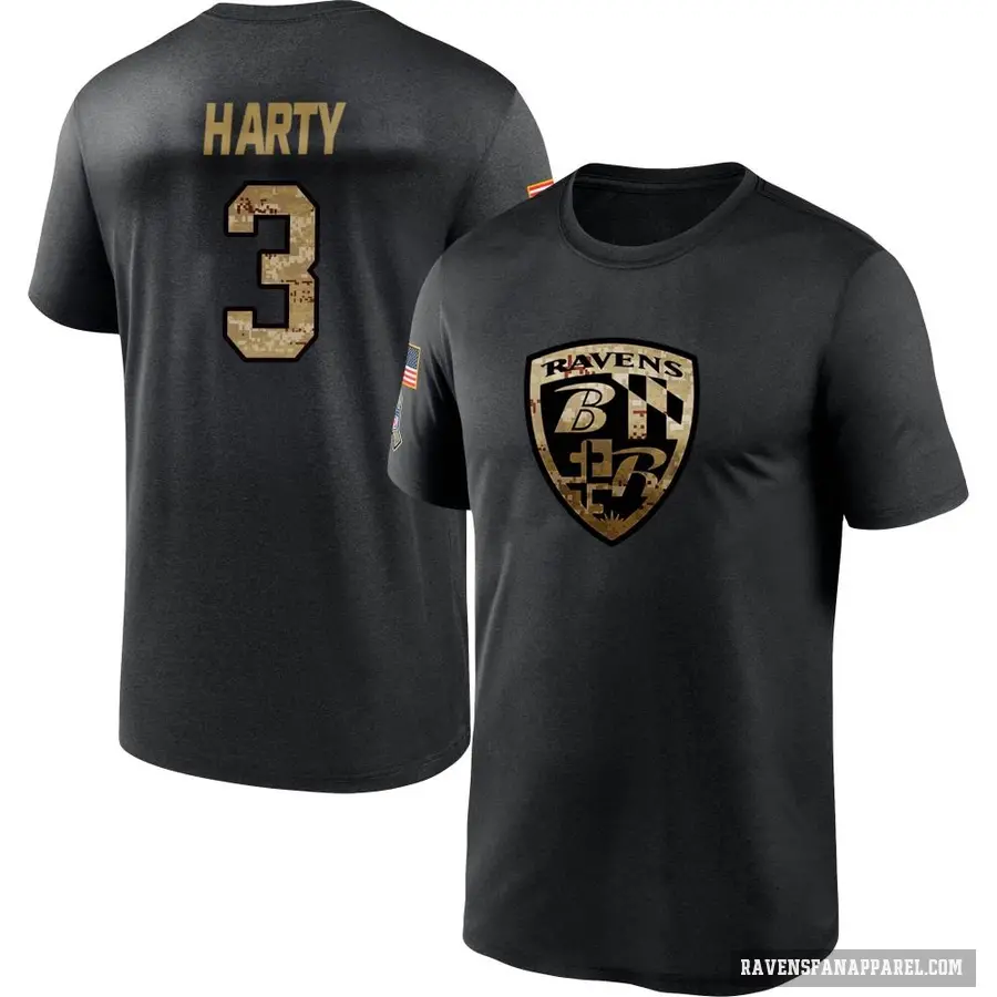 Youth ＃3 Deonte Harty Baltimore Ravens Black 2020 Salute To Service Performance T-Shirt