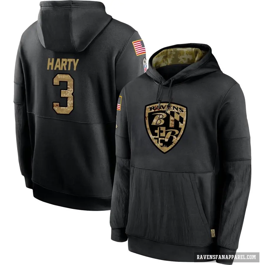 Youth ＃3 Deonte Harty Baltimore Ravens Black 2020 Salute to Service Sideline Performance Pullover Hoodie