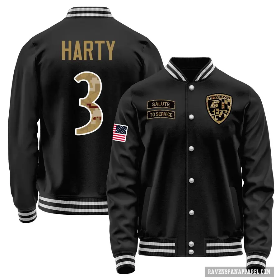 Youth ＃3 Deonte Harty Baltimore Ravens Black Salute to Service Sideline Performance Jacket