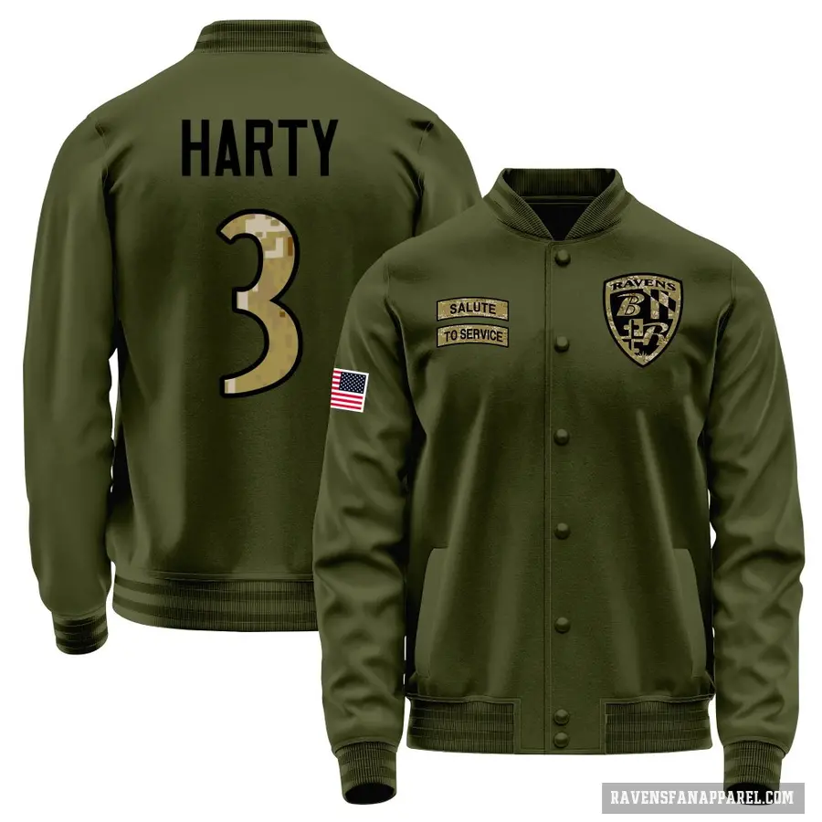 Youth ＃3 Deonte Harty Baltimore Ravens Olive Salute to Service Sideline Performance Jacket