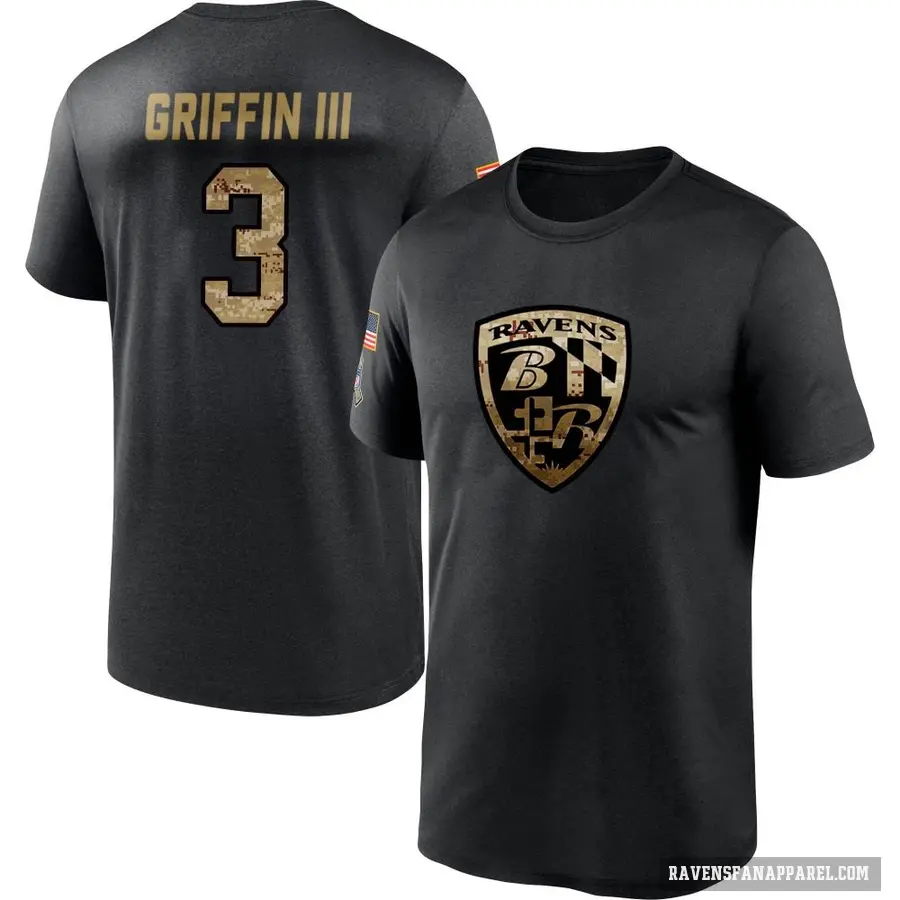 Youth ＃3 Robert Griffin III Baltimore Ravens Black 2020 Salute To Service Performance T-Shirt