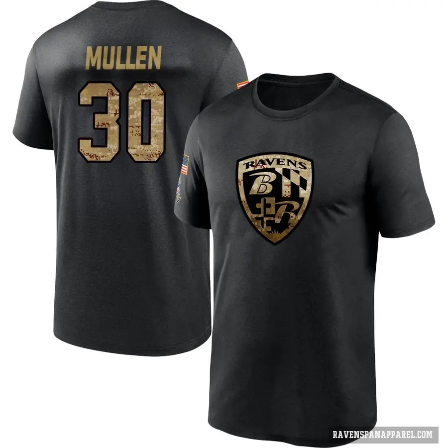 Youth ＃30 Trayvon Mullen Baltimore Ravens Black 2020 Salute To Service Performance T-Shirt