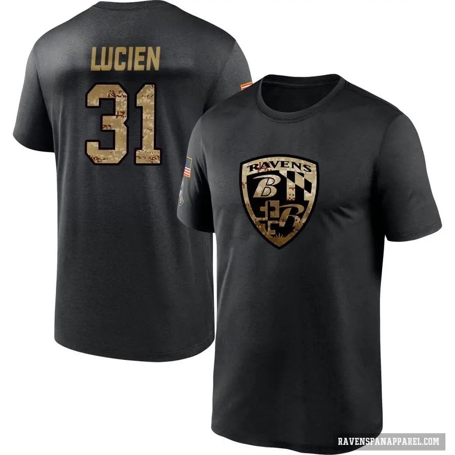 Youth ＃31 Jeremy Lucien Baltimore Ravens Black 2020 Salute To Service Performance T-Shirt