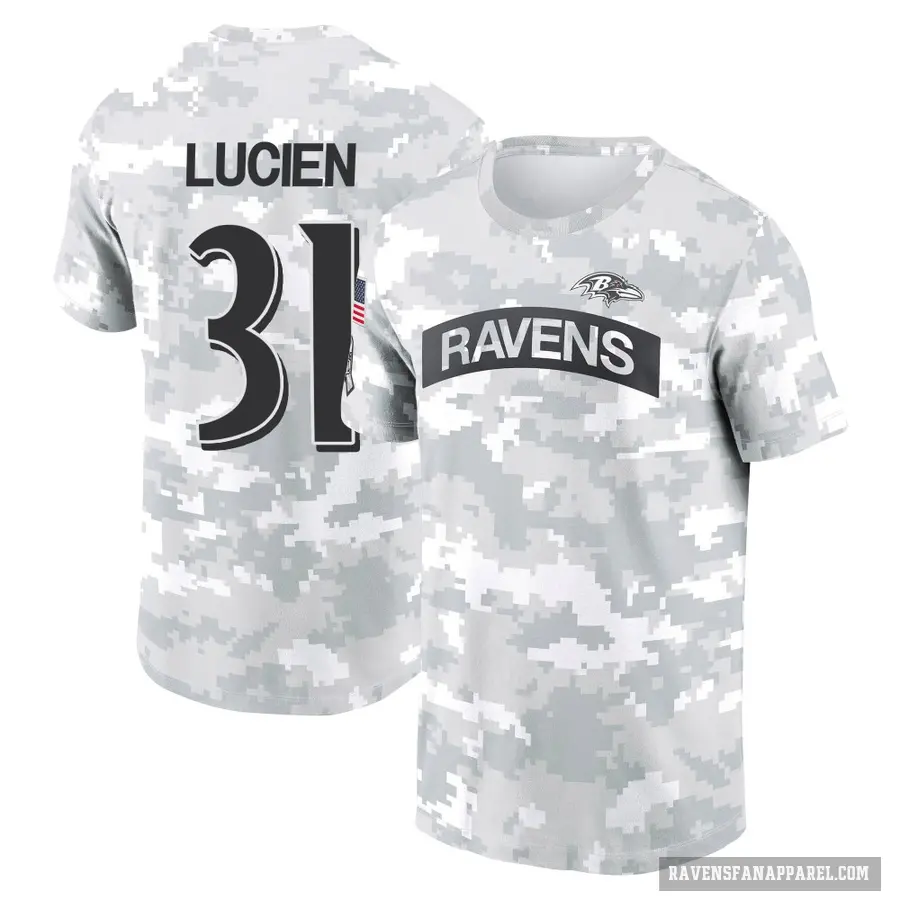 Youth ＃31 Jeremy Lucien Baltimore Ravens Camo Arctic 2024 Salute to Service Performance T-Shirt