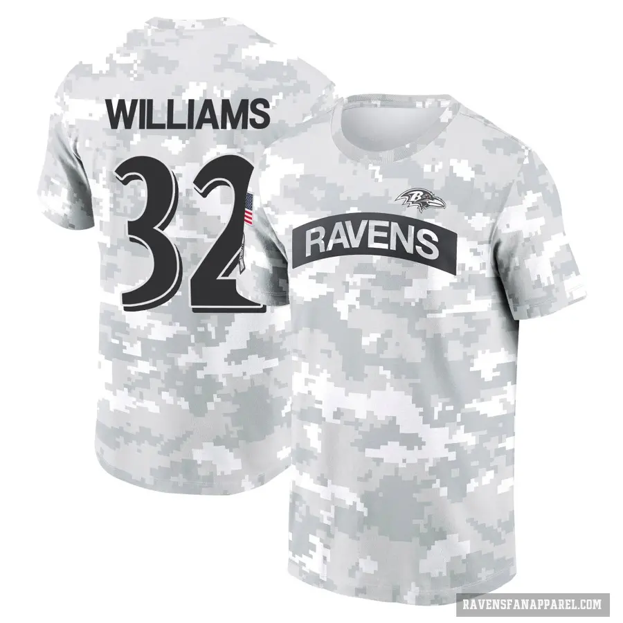 Youth ＃32 Marcus Williams Baltimore Ravens Camo Arctic 2024 Salute to Service Performance T-Shirt