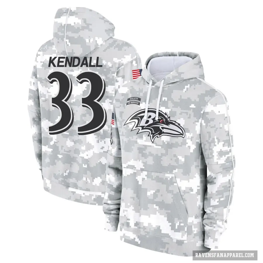 Youth ＃33 Anthony Kendall Baltimore Ravens Arctic Camo 2024 Salute to Service Club Fleece Pullover Hoodie