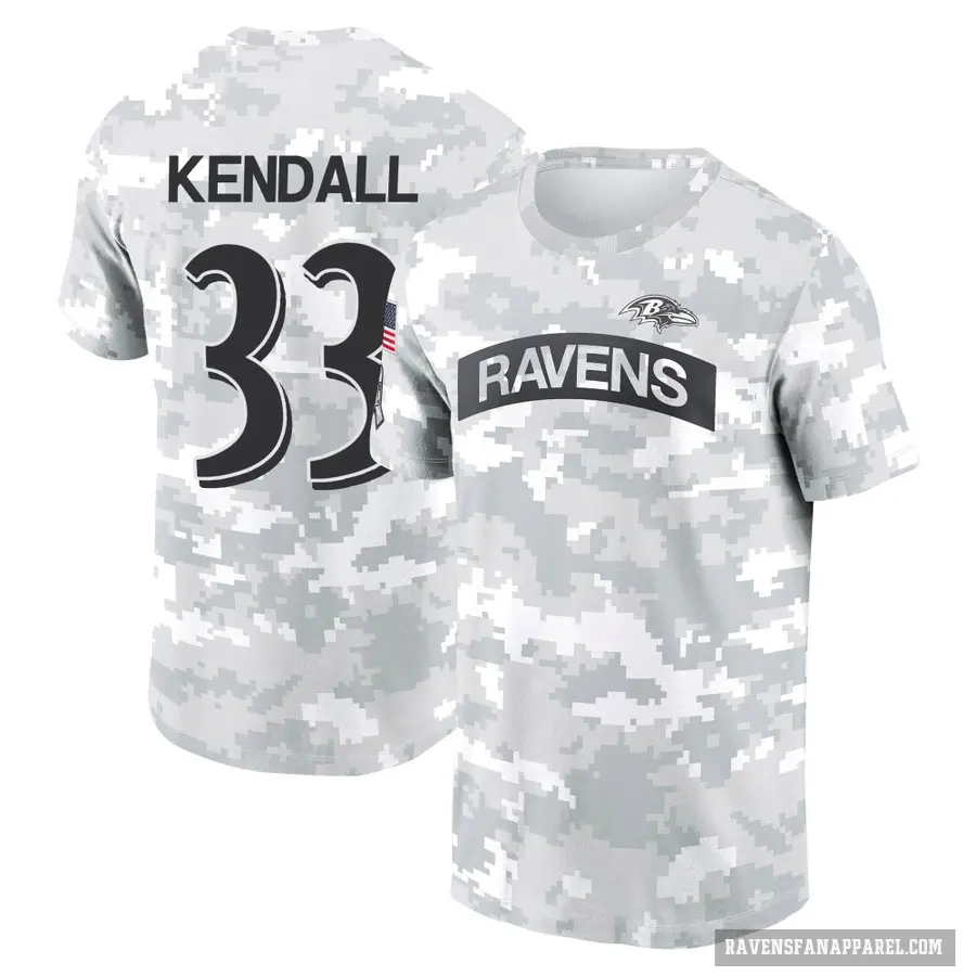 Youth ＃33 Anthony Kendall Baltimore Ravens Camo Arctic 2024 Salute to Service Performance T-Shirt