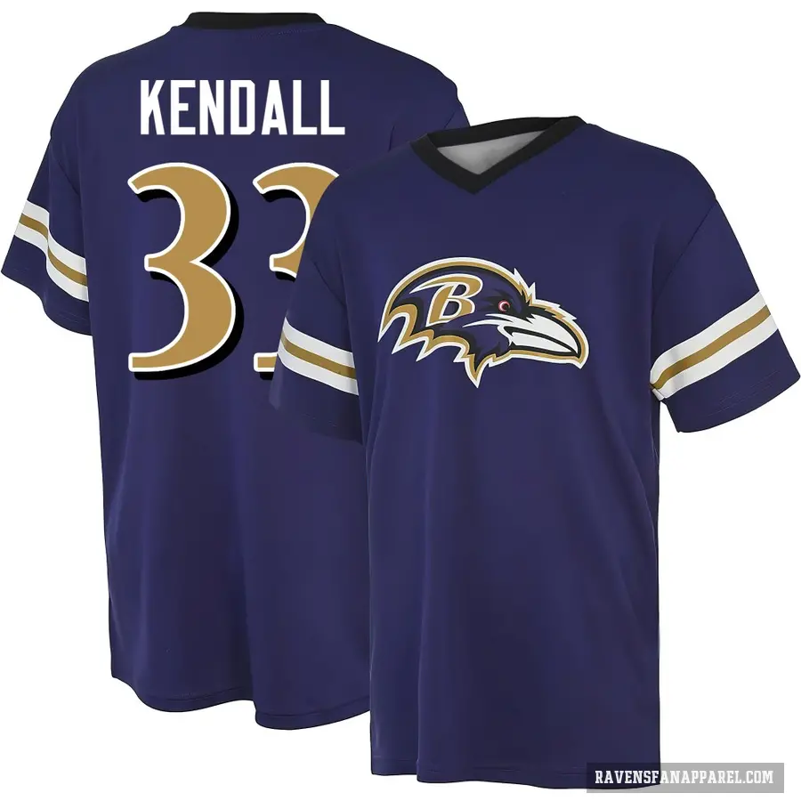 Youth ＃33 Anthony Kendall Baltimore Ravens Purple Game Day V-Neck T-Shirt