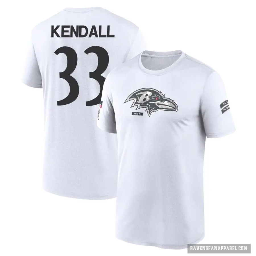 Youth ＃33 Anthony Kendall Baltimore Ravens White 2024 Salute to Service Performance T-Shirt