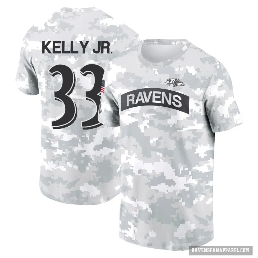 Youth ＃33 John Kelly Jr. Baltimore Ravens Camo Arctic 2024 Salute to Service Performance T-Shirt