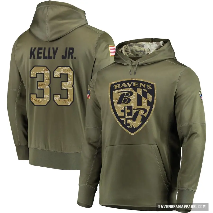 Youth ＃33 John Kelly Jr. Baltimore Ravens Olive Salute to Service Pullover Hoodie