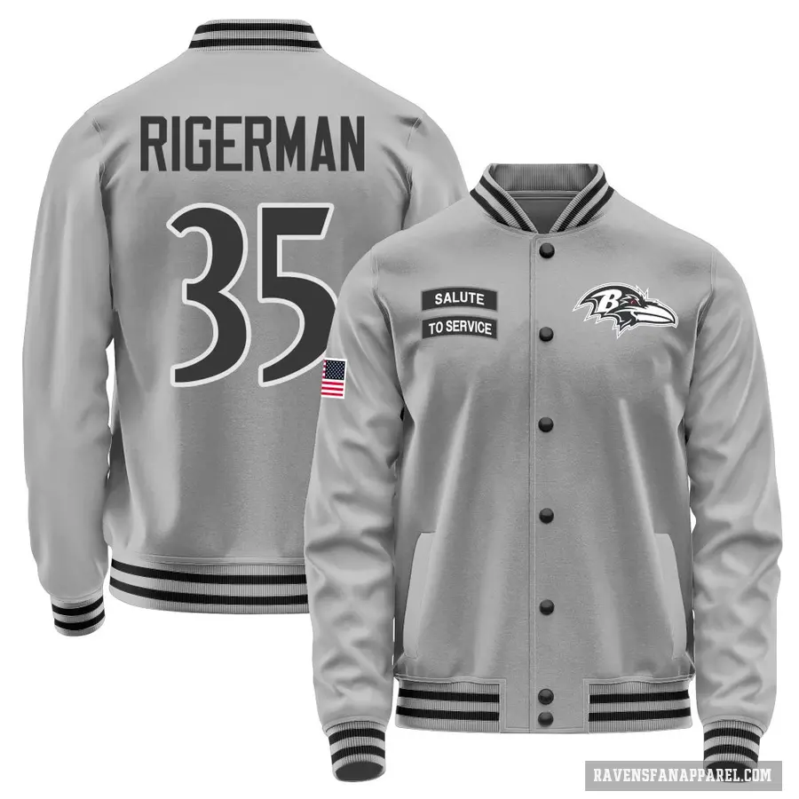 Youth ＃35 Mike Rigerman Baltimore Ravens Gray Salute to Service Performance Jacket