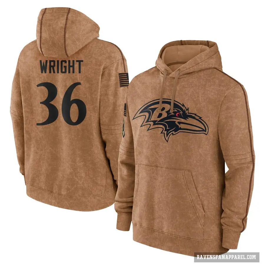 Youth ＃36 Owen Wright Baltimore Ravens Brown 2023 Salute To Service Club Pullover Hoodie