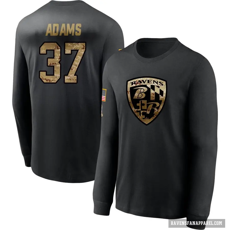 Youth ＃37 Andrew Adams Baltimore Ravens Black 2020 Salute To Service Sideline Performance Long Sleeve T-Shirt